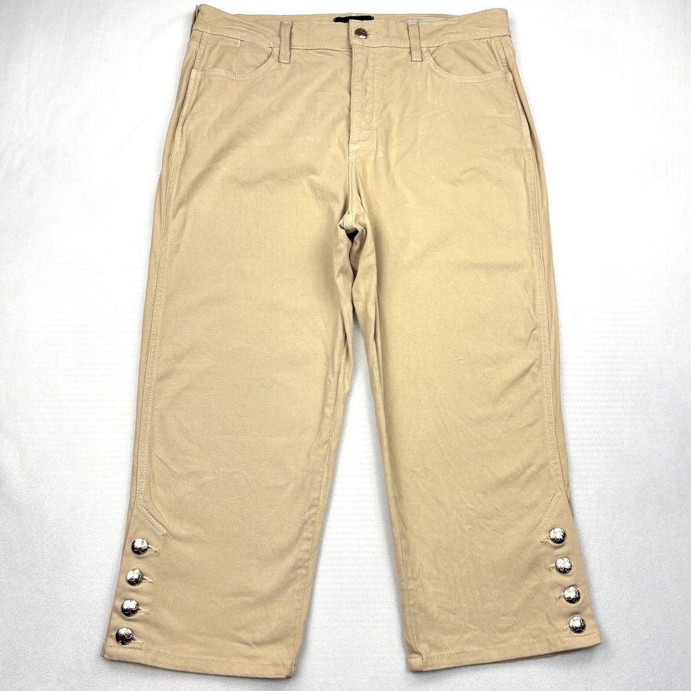 NYDJ Womens 12 Tan Stretch Cotton Button Cuff Capri Cropped Pants Style 214 12
